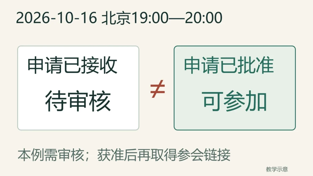 2026年10月16日北京时间19至20点教学活动中，申请接收待审核与批准可参加是不同结果