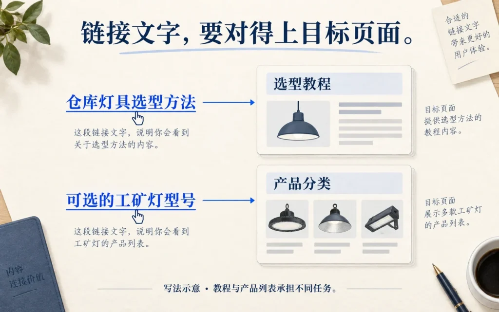 选型教程与产品分类分别使用准确锚文本的示例