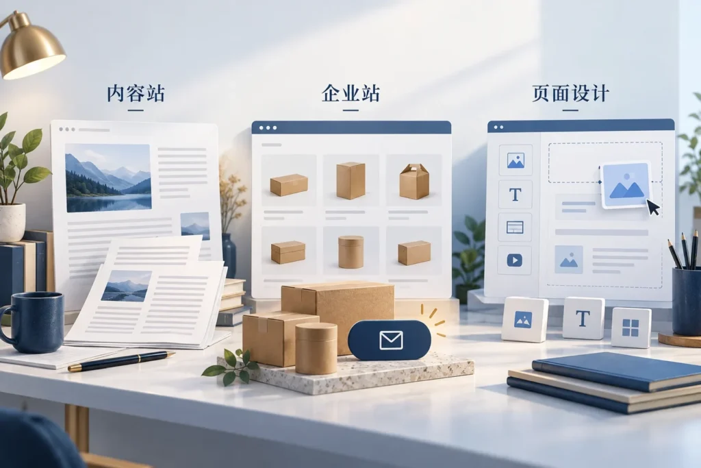 三种网站任务：内容阅读、产品展示和页面设计