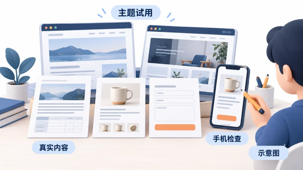 用文章产品与表单检查候选主题的适用性示意