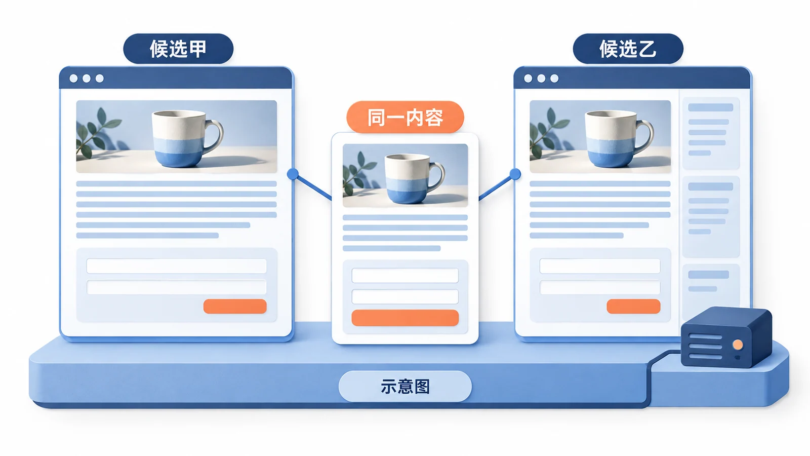 同一组文章、图片和表单用于比较不同主题