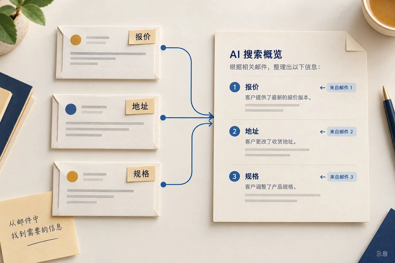 邮件资料汇集为可回查的询盘答案示意