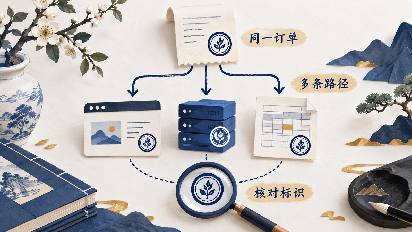 同一笔订单经不同测量路径传递，应核对一致标识及对应转化动作