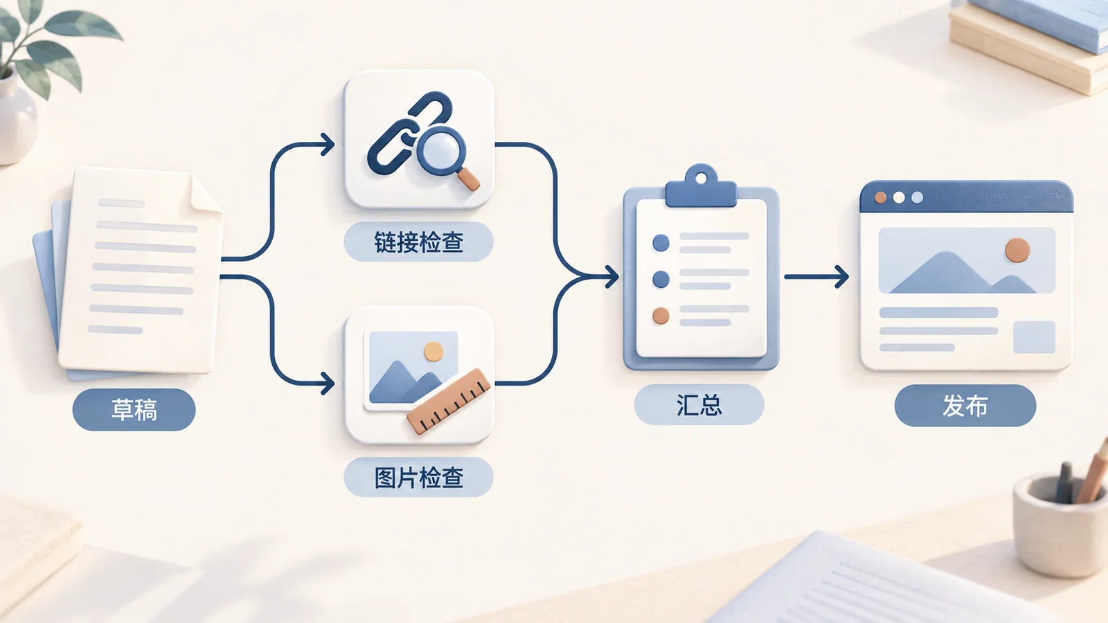独立链接与图片检查并行执行,汇总同一版本结果后再决定发布