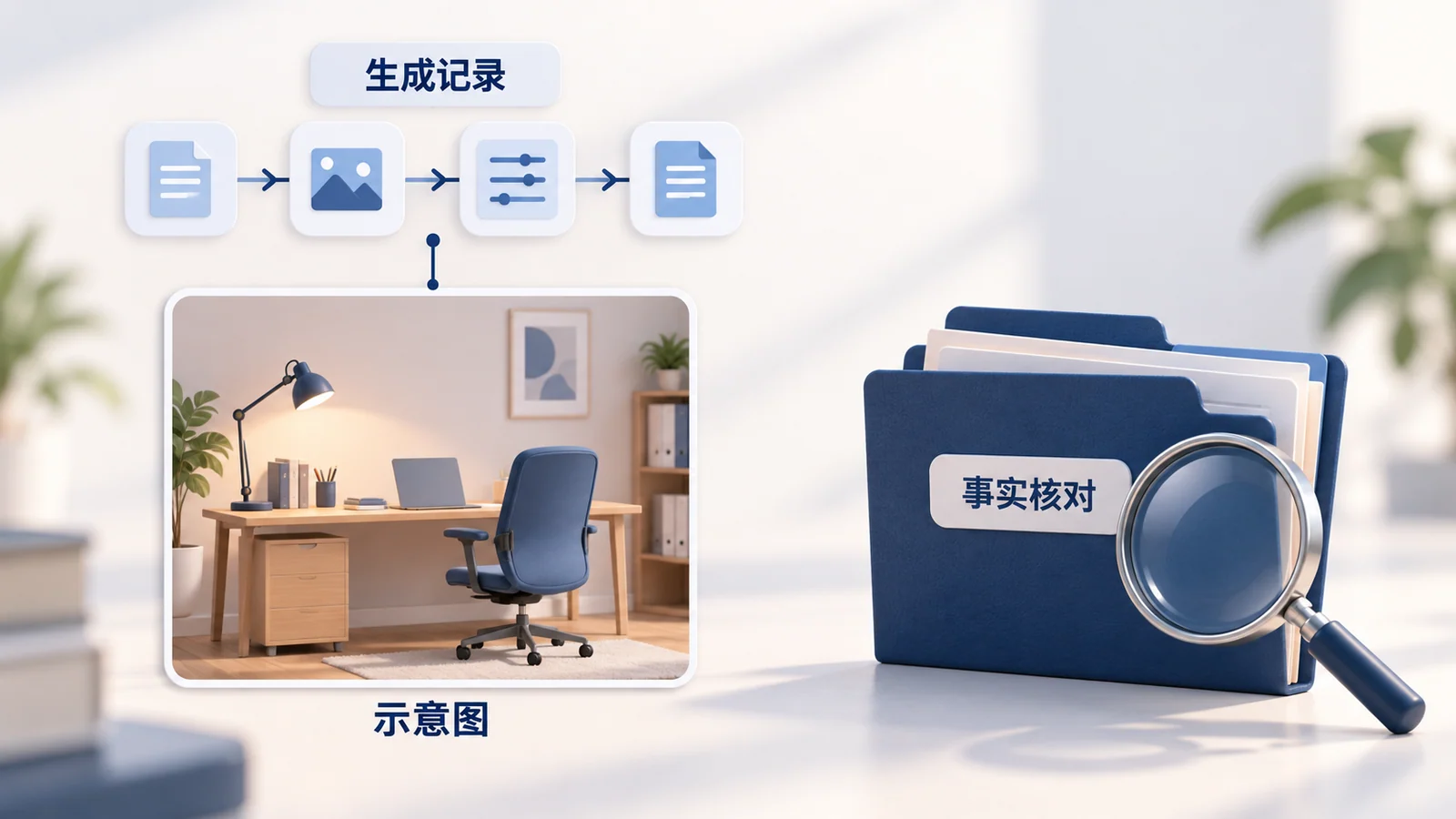 AI办公室示意图可以有来源记录,但仍需与真实办公场景区分
