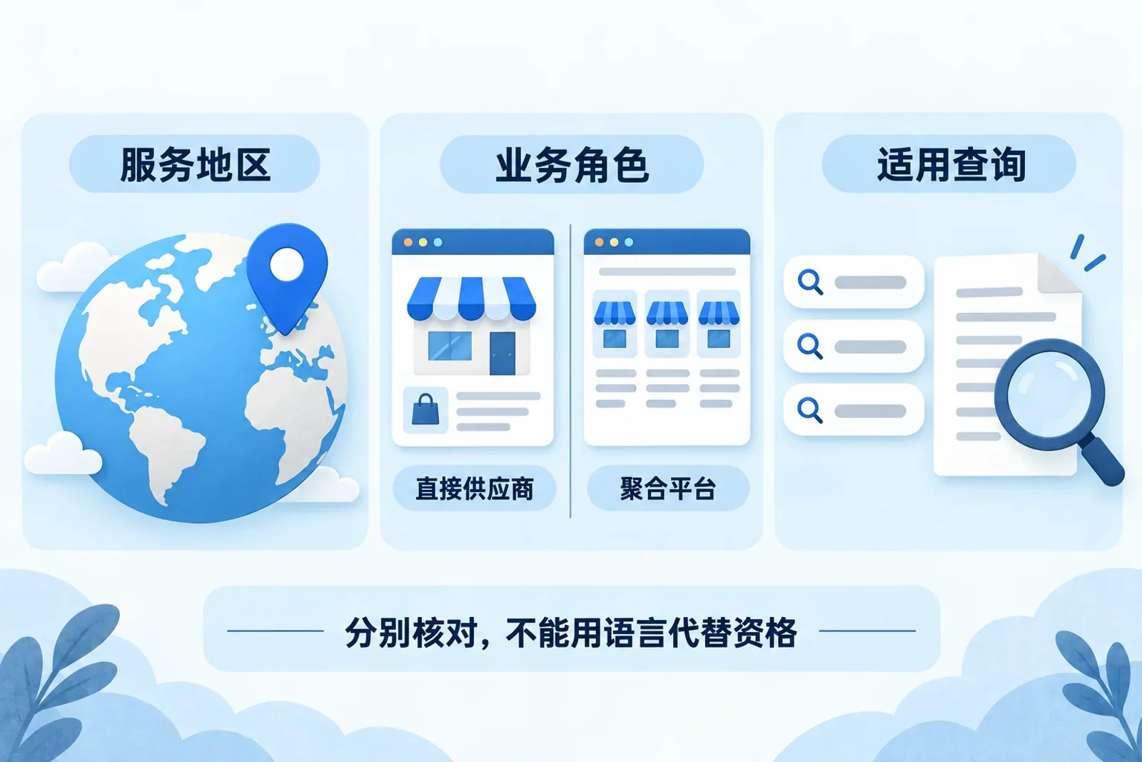 地区搜索功能需分别核对服务地区、业务角色和适用查询