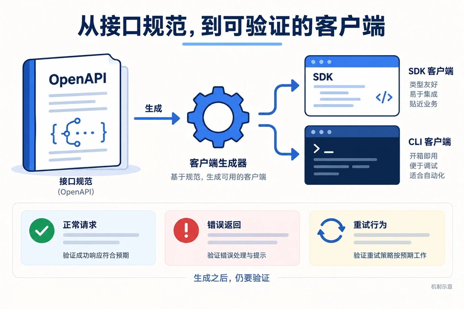 OpenAPI生成SDK与CLI后，验证正常请求、错误返回和重试行为