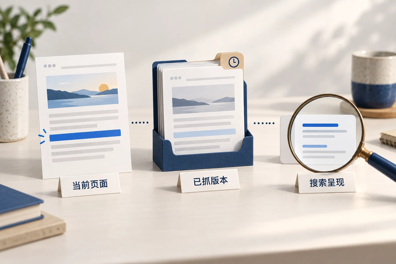 当前页面、已抓版本和搜索呈现分别检查