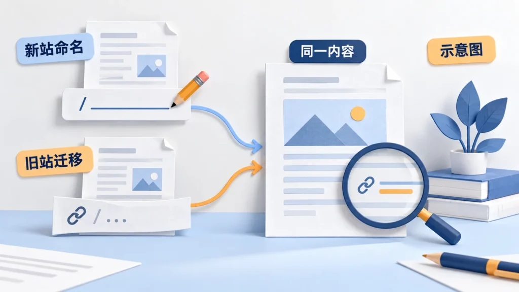WordPress新站命名与旧站链接迁移的区别示意