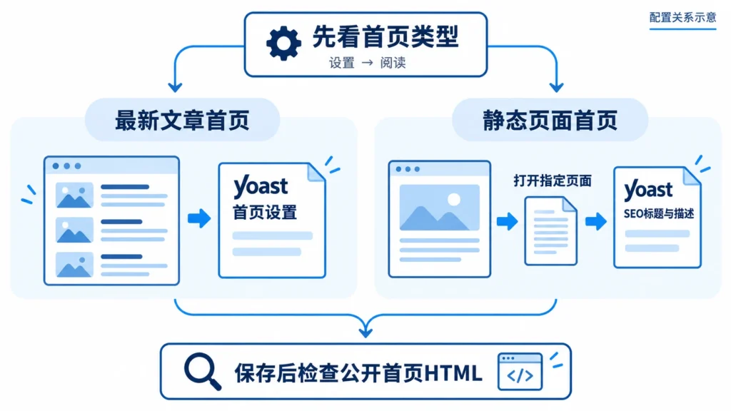 最新文章首页在Yoast首页设置编辑，静态首页在指定页面编辑SEO标题与描述