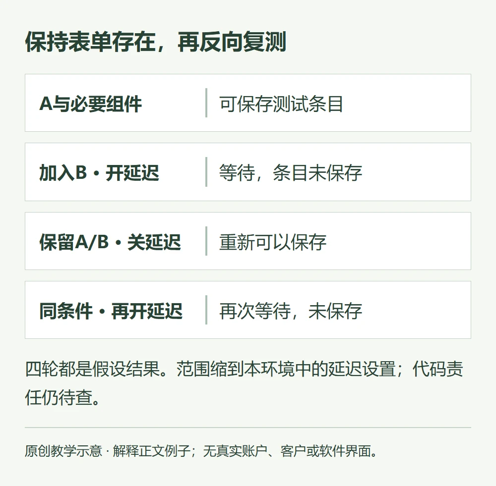 保持表单存在,再反向复测的原创教学示意