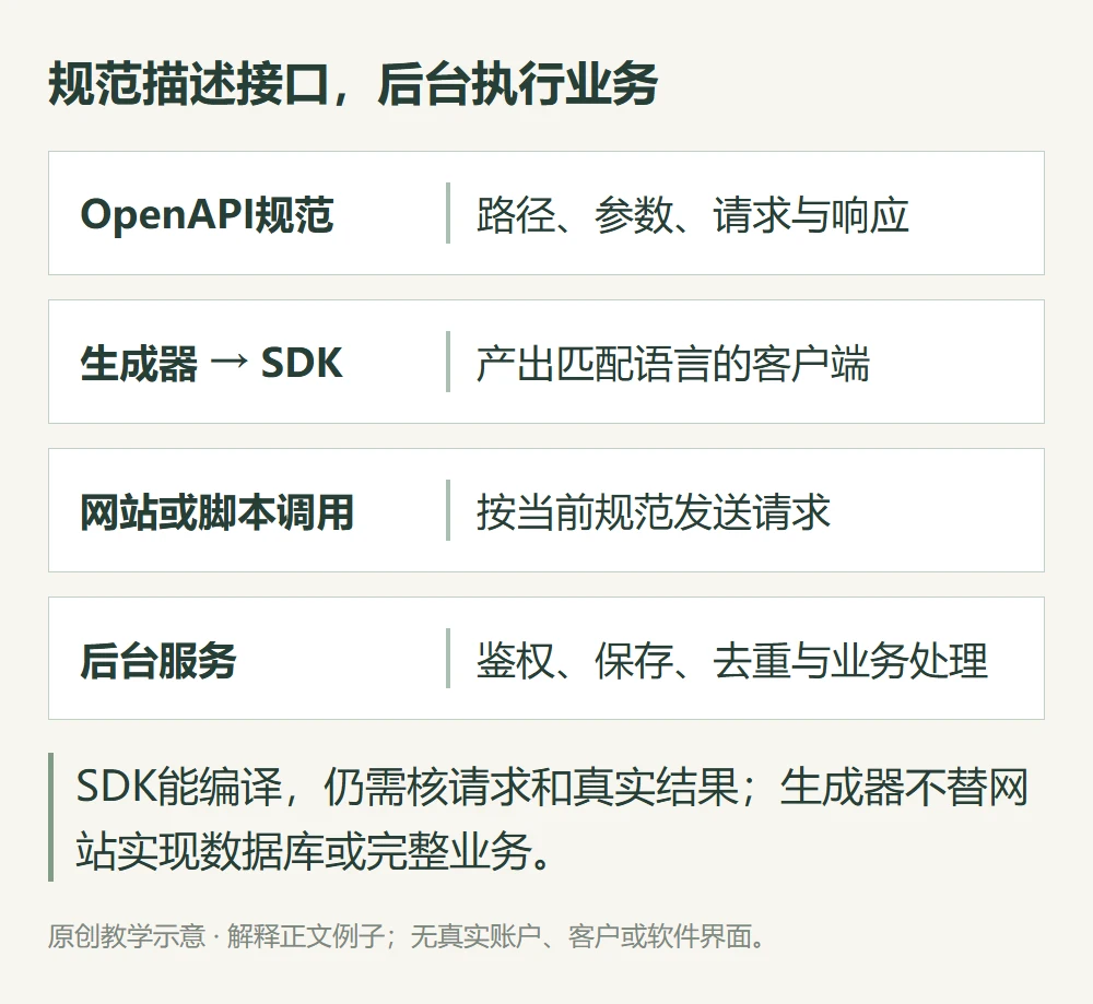 规范描述接口,后台执行业务的原创教学示意