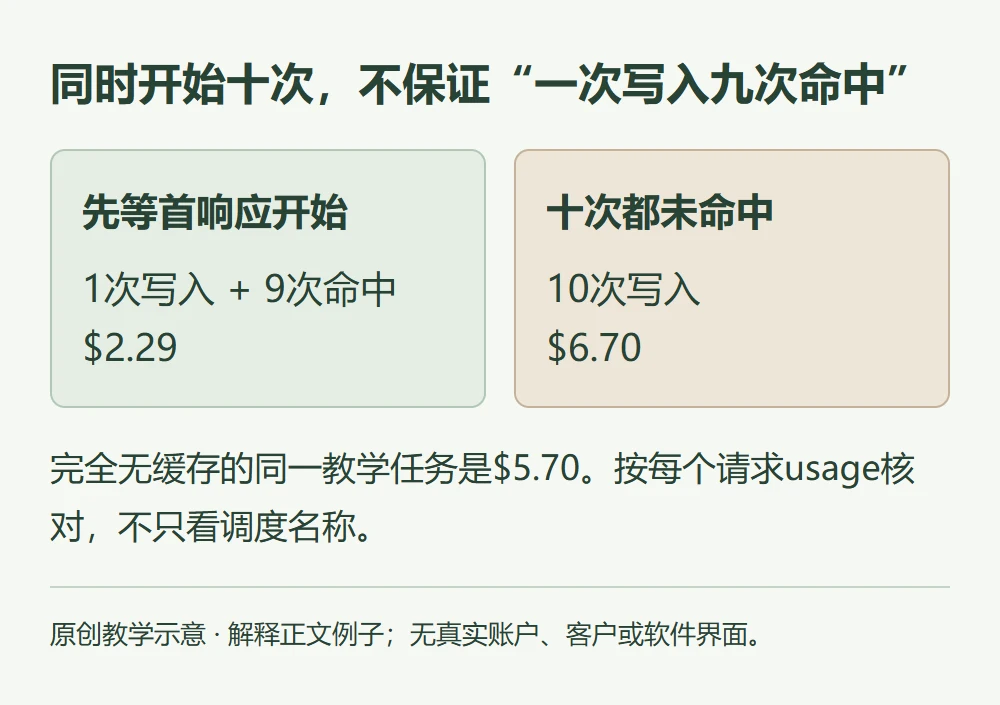 同时开始十次,不保证“一次写入九次命中”的原创教学示意