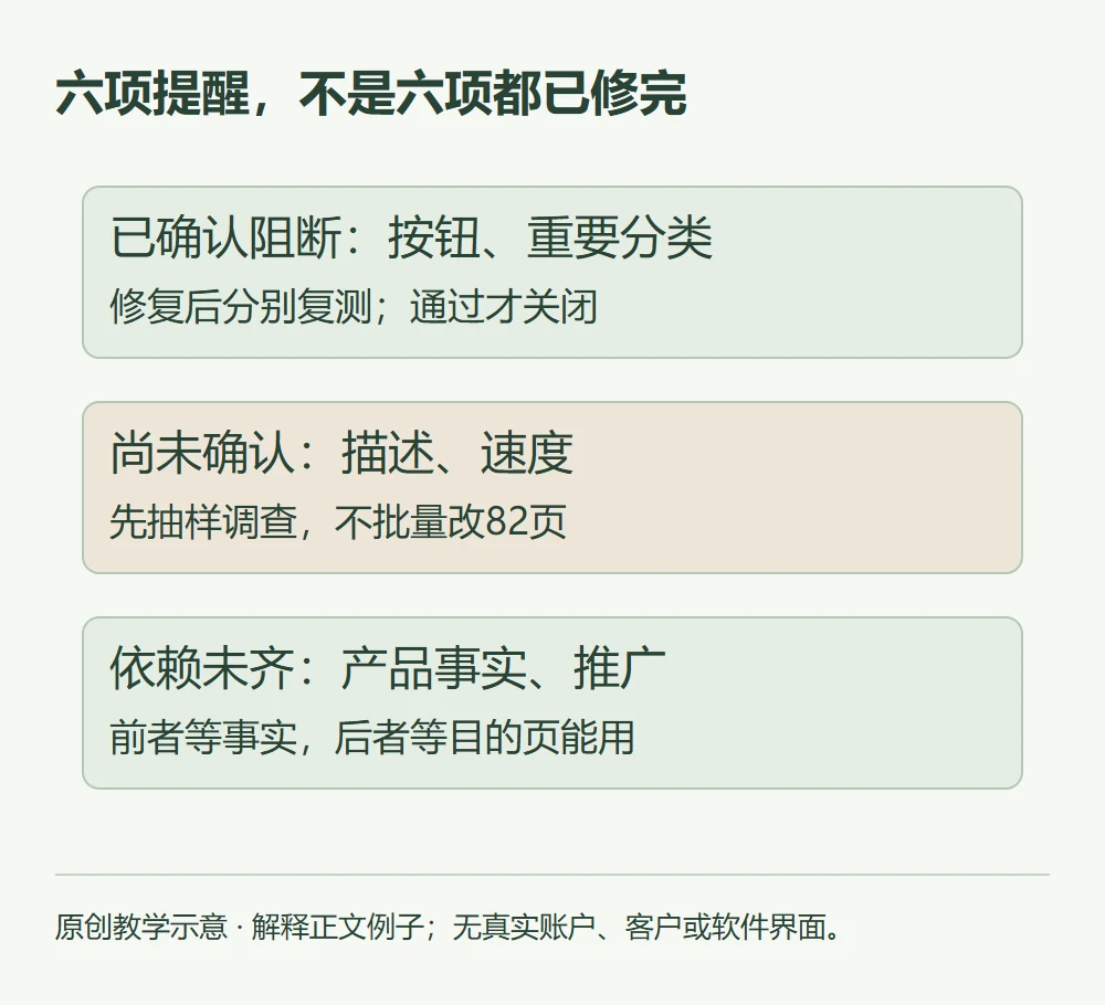 六项提醒,不是六项都已修完的原创教学示意