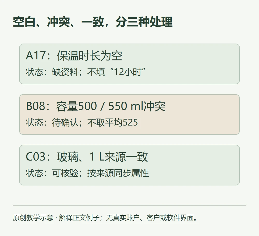 空白、冲突、一致,分三种处理的原创教学示意