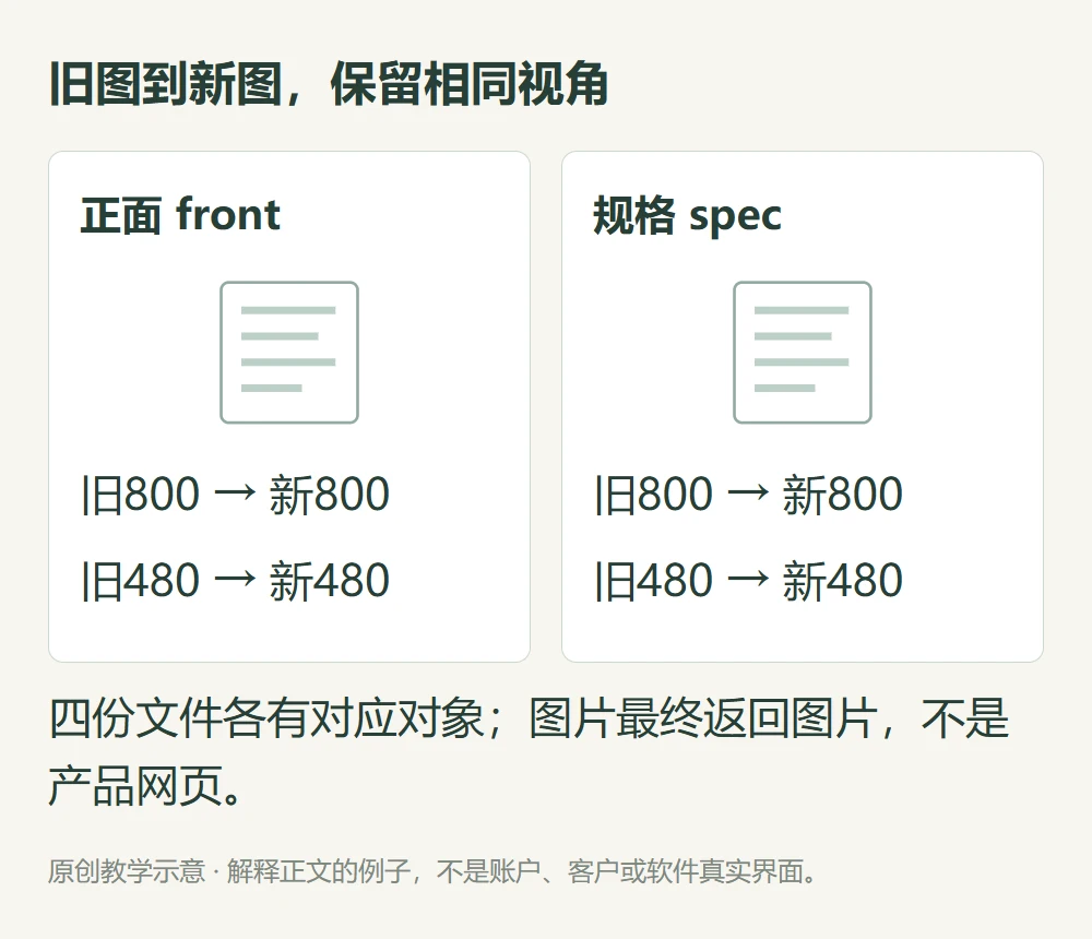 front正面和spec规格的800及480四份旧新图片一一对应的教学图