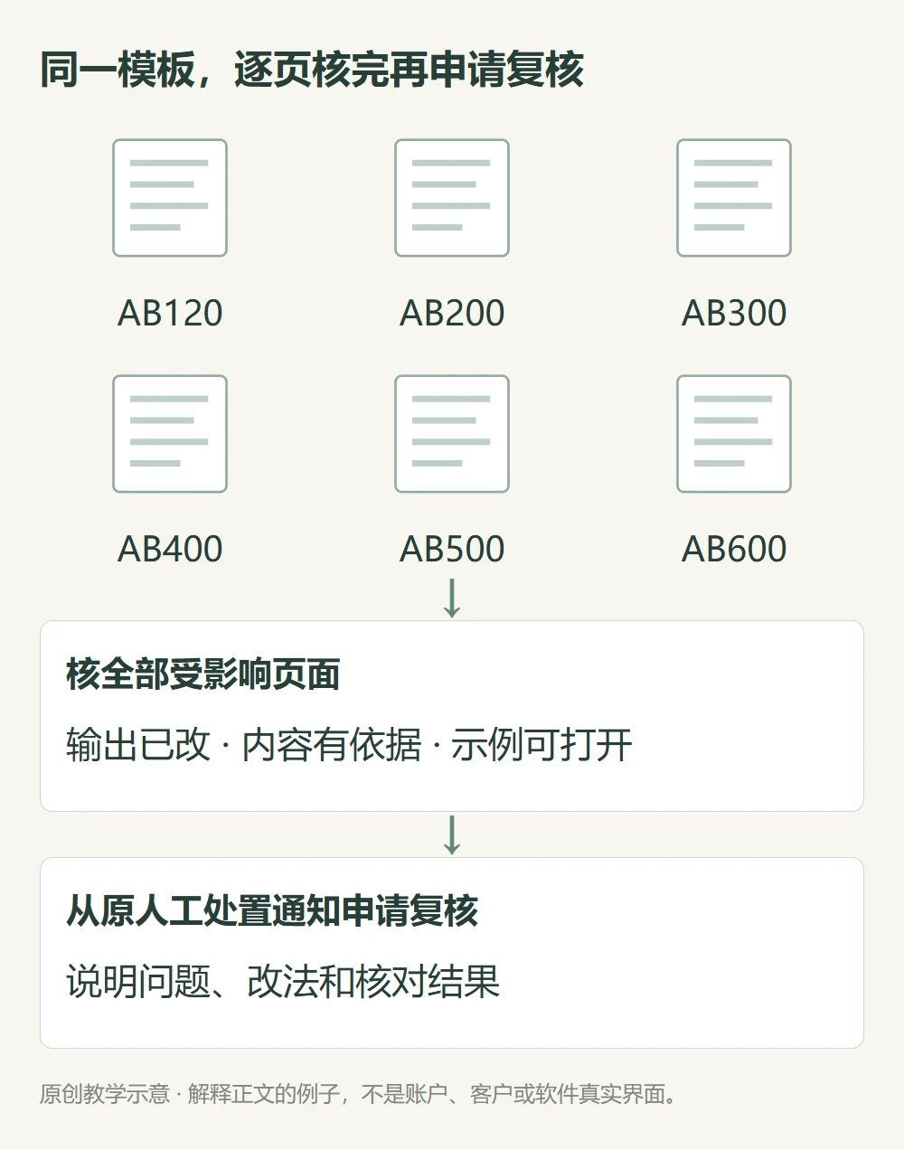 六个AB型号产品页共享模板需全范围核对后从原人工处置通知申请复核的教学图