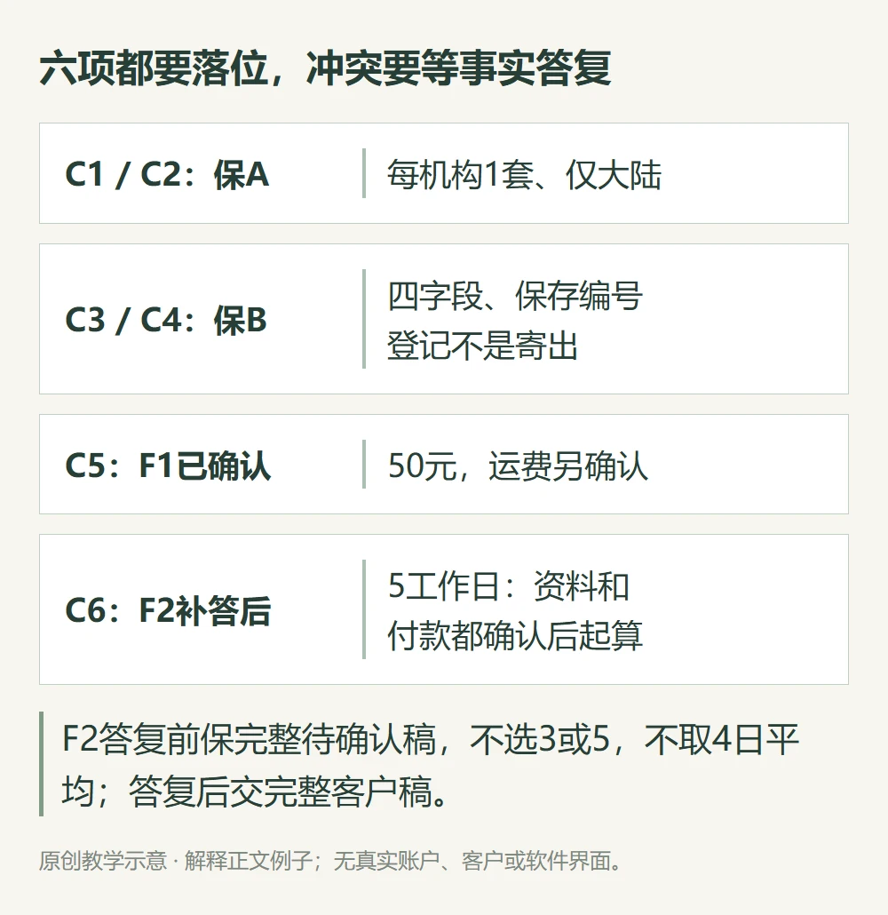 六项都要落位,冲突要等事实答复的原创教学示意