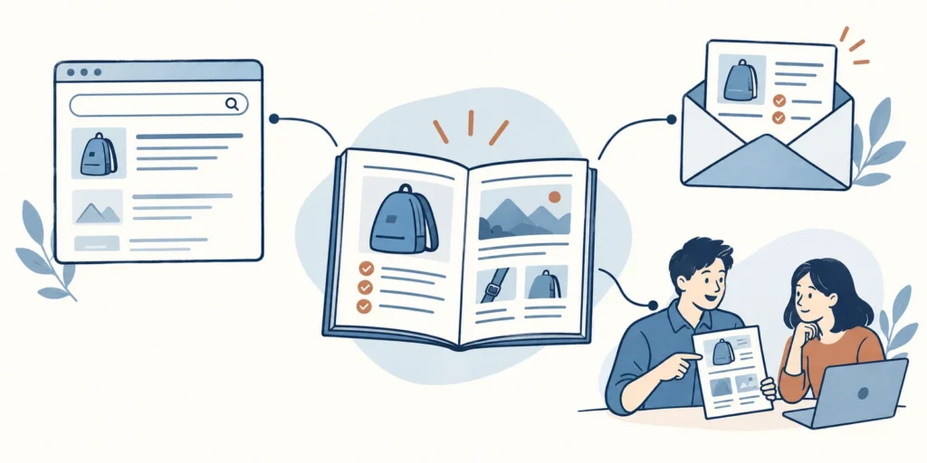 SEO与内容营销如何协同的原创工作场景插画