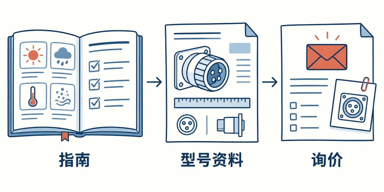 指南、型号资料与咨询信封之间的关联路径