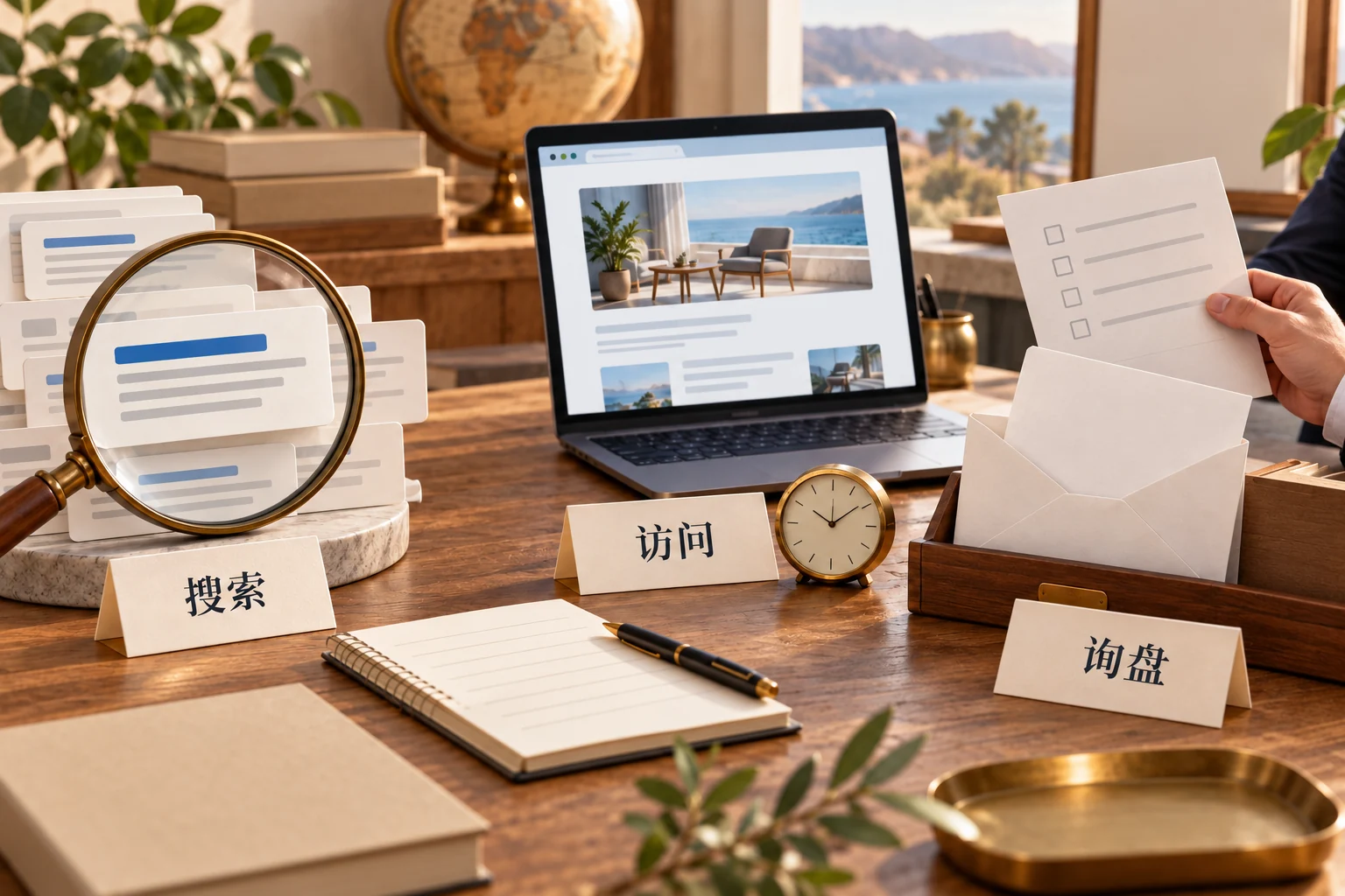 原创示意:搜索结果观察、网站访问观察和业务询盘核对是三个独立视角