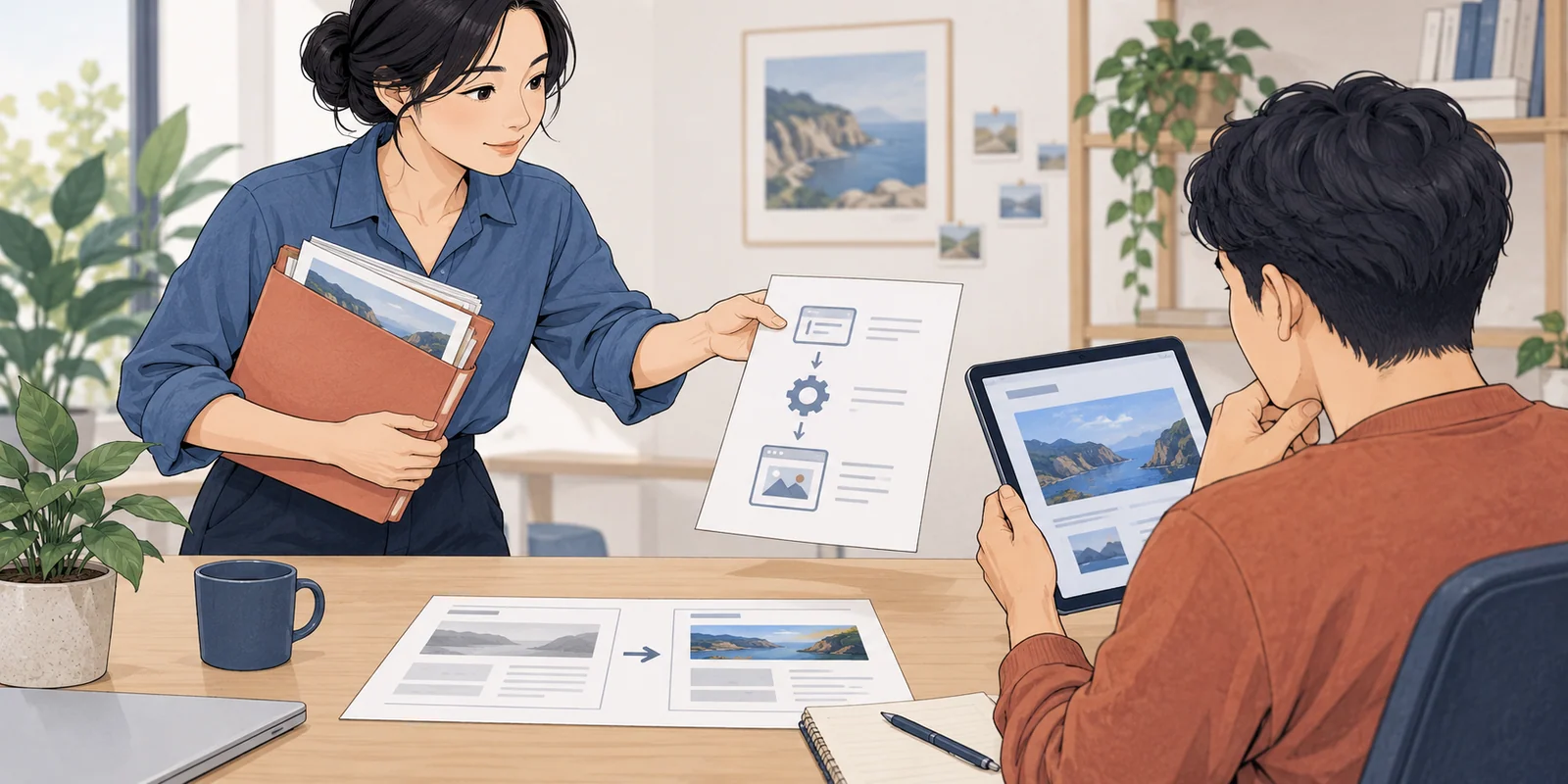 SEO标准操作流程SOP怎么建立的原创工作场景插画