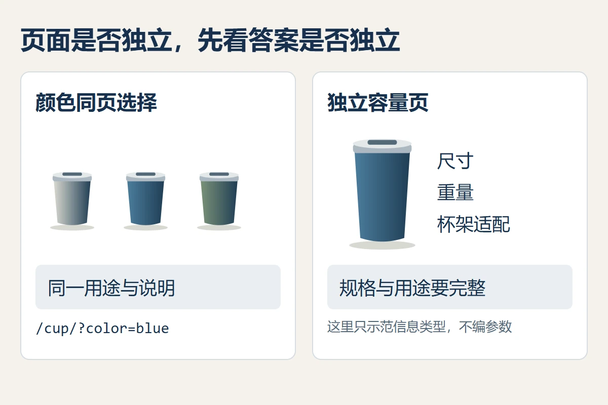 同页颜色选择与独立容量页面分别需要哪些可见商品信息